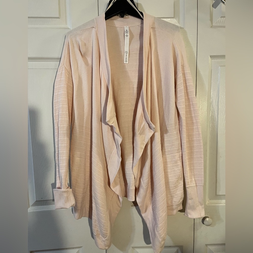 Lululemon Find Your Calm Sweater Wrap Pink Asymmetrical Hem Flowy Silk Blend (6)